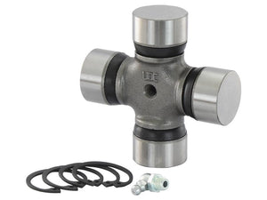 Presenting the Sparex Universal Joint 35.0 x 97.0mm (Part Number: S.148846), featuring four arms and rubber seals, along with essential hardware such as four black retaining clips and a fitting. Its precise dimensions ensure compatibility and ease of installation.