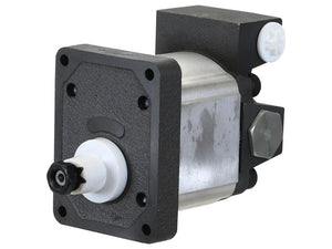 A close-up of the Single Hydraulic Pump (Sparex Part Number: S.149233) from Sparex in black and silver features a white connector, hexagonal bolt, and delivers an 18 LPM flow rate.