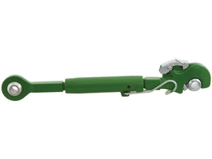 The Sparex Top Link Heavy Duty (Cat.2/2) Ball and Q.R. Hook, M36x4, with a minimum length of 660mm (Sparex Part Number: S.150139), is a green agricultural tractor implement featuring an adjustable screw mechanism and looped ends on both sides.