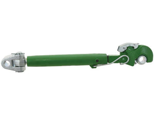 A green Sparex Top Link Heavy Duty (Cat.3/3) Knuckle and Q.R. Hook, M36x4, with a minimum length of 680mm, featuring metal fittings and a safety lock mechanism for tractor end applications. (Sparex Part Number: S.150141)