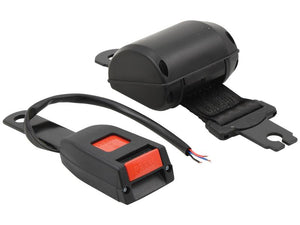 The Sparex Seat Belt Kit (Part Number: S.150295) features a vehicle seat belt buckle with an attached black cable, a red release button, and a matching female buckle component. This Securon model is equipped with an automatic tensioning mechanism to enhance safety.