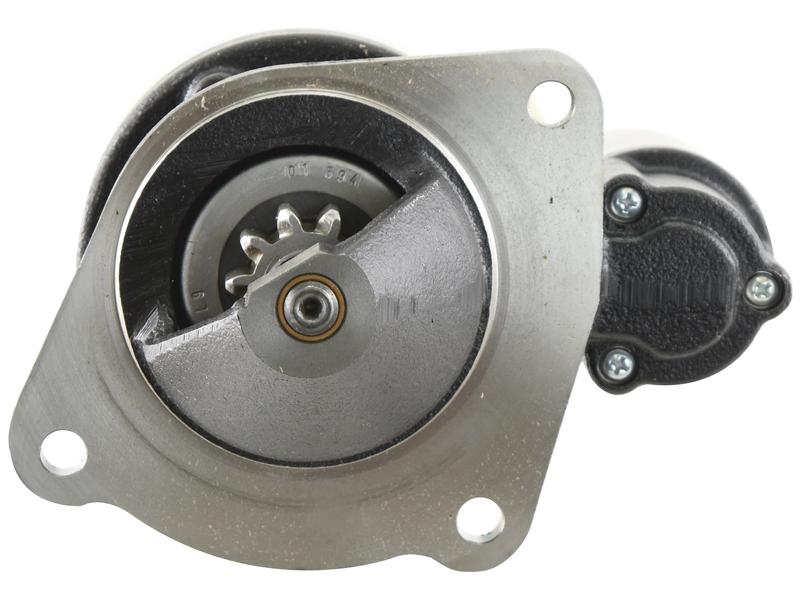 Close-up view of the Starter Motor - 12V, 3.6Kw (Mahle) by Sparex (Sparex Part Number: S.150691), highlighting its gear-reduced mechanism and 3-hole flange mounting points.