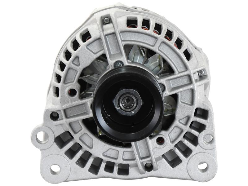 A close-up of the Alternator (Sparex) - 14V, 90 Amps viewed from the front, highlighting its detailed metal structure and the central pulley mechanism, along with its efficient internal mounting. Sparex Part Number: S.150794.