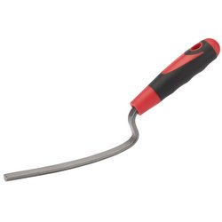 The Draper Redline Brick Jointer Trowel, 13mm - RL-BJ/SG/B, is a red and black hand tool crafted from carbon steel featuring a bent metal rod and an ergonomic handle, ideal for various scraping or prying tasks.