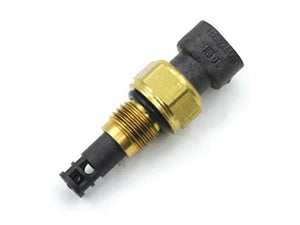 The Sparex Temperature Sensor (Part Number: S.151151) is a brass and black electrical sensor featuring a threaded section for attachment and a plastic connector at the top, classified under Tariff Code 8512309030.