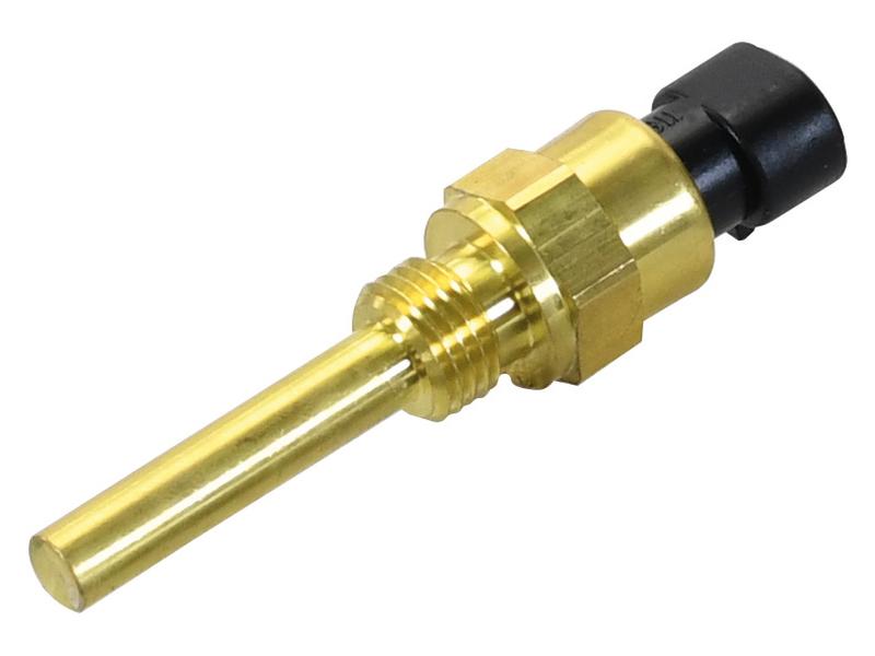 An image of the Coolant Temperature Sensor (Sparex Part Number: S.151166) from Sparex, featuring a threaded brass body and a black plastic connector on one end.