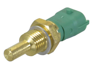 The Coolant Temperature Sensor (Sparex Part Number: S.151168) from Sparex is a brass and green temperature sensor featuring a threaded body (M14 x 1.50 Metric Thread), an electrical connector, and a length of 120 mm.