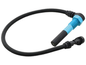 The Speed Sensor, Sparex Part Number S.151306, features a flexible, coiled black hose that is connected to a blue cylindrical nozzle on one end and a black connector on the other end. Designed for various applications, this part seamlessly integrates with components listed under tariff code 8512309030.