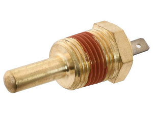 A brass, cylinder-shaped temperature sensor with a threaded body and flat male terminal connector, identified as Sparex Part Number S.151327. Suitable for various applications, it complies with Tariff Code 8512309030 and is compatible with other Sparex products.