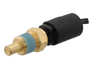 Close-up of the Sparex Transmission Oil Temperature Sensor (Part Number: S.151366) featuring a brass insert, blue sealing ring, and black plastic casing, identified with tariff code 8512309030.