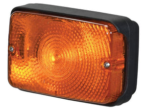 The Sparex Indicator Light (Halogen) LH, 12V, identifiable by Sparex Part Number S.151523, features an orange rectangular reflector with a black plastic casing and two side-mounted screws.