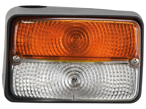 The product is a Sparex Front Combination Light (Halogen), 12V, LH, with a straight fit, featuring an orange top section and a white bottom section encased in a black frame. It fits as part number 5112259 | Sparex Part Number: S.151544.