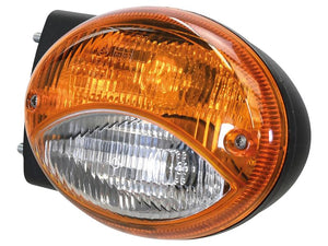 Close-up of a vehicle's Sparex Front Combination Light (Halogen), 12V, LH, Straight with E Approved amber and clear lens assembly and IP55 rating against a white background. Part Number: S.151594 (87343397).