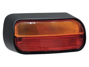 The Sparex Rear Combination Light, product number S.151599, is a right-hand side 12V halogen tail light designed to provide brake, tail, and indicator functions. It features a black housing with an amber section on the top half and a red section on the bottom half. Equipped with a COBO Bulb for consistent brightness, this versatile light meets IP55 standards for durability and water resistance, making it suitable for various vehicles.