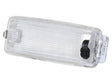 A rectangular, transparent ceiling light cover with a ridged texture, featuring a small black knob and a metallic clip on the left side, designed to complement the Sparex Interior Light (Halogen), 12V (Sparex Part Number: S.151695).