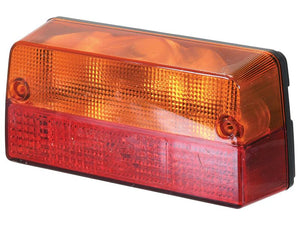 The Sparex Rear Combination Light (Halogen) with Sparex Part Number S.151727 features a 12V halogen bulb, an amber lens on the top for the indicator, and a red lens on the bottom for brake and tail functions.