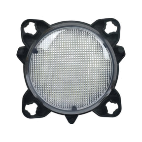 The Fendt LED Roof Work Light by Sparex features a round design with a clear lens and black housing, equipped with four mounting points. It delivers 4050 lumens of raw light and operates between 10-30V, making it suitable for various car models.