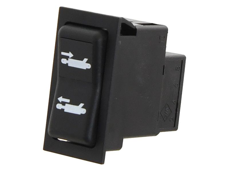 The 4th Bank Switch (Sparex Part Number: S.152155) by Sparex is a black rocker switch featuring two segments labeled with oil can icons, ideal for equipment maintenance or lubrication tasks. This component may fall under the tariff code 8708991055.