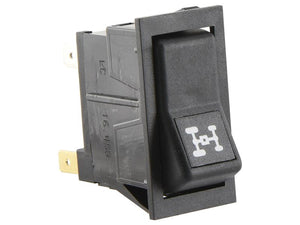 The Sparex 4WD Switch (Part No. S.152157) is a black rocker switch adorned with a white differential lock icon and equipped with three metal prongs for connectivity, making it ideal for Case IH machinery's 4WD systems.