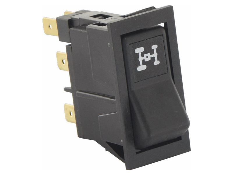 Introducing the 4WD Switch by Sparex (Part No. S.152164), a black rocker switch with three prongs and a differential lock symbol on the front, perfect for your Ford/New Holland 4WD system.