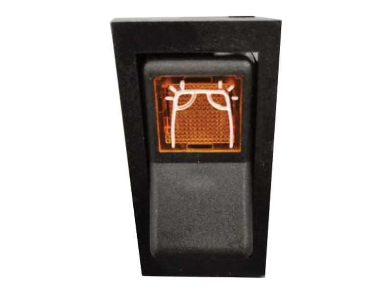 The Light Switch (Sparex Part No. S.152205) by Sparex is a black rectangular button switch featuring a red-orange illuminated icon of a windshield with wipers, commonly utilized for activating the defogger or wiper system in Ford New Holland vehicles.