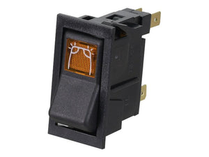 The Light Switch (Sparex Part No. S.152205) by Sparex is a black rectangular button switch featuring a red-orange illuminated icon of a windshield with wipers, commonly utilized for activating the defogger or wiper system in Ford New Holland vehicles.