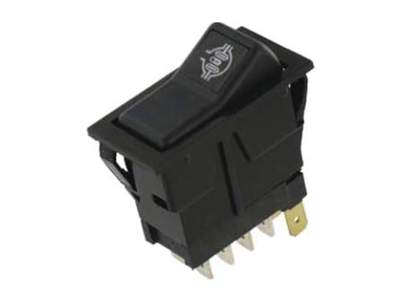 A Differential Lock Switch from Sparex, part number S.152209, featuring a black rocker design with a white headlight icon for controlling vehicle lights. It includes metal prongs for electrical connections and serves as an ideal replacement part for Ford / New Holland models.