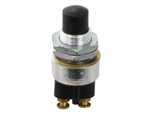 A close-up image of a black push button switch with two metal terminals at the base, a threaded metal collar, and Sparex part number S.152298 for easy identification and tariff code classification.