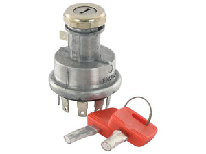 A cylindrical metal Sparex ignition switch (Part No. S.152302) with a key slot, accompanied by two red Sparex plastic keys on a keyring.