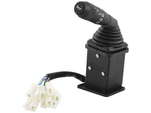 A black automotive multifunction indicator switch, Sparex Indicator Switch Part No. S.152307, featuring connector wires and white plastic connectors at the end, compatible with Fiat and Ford / New Holland vehicles.