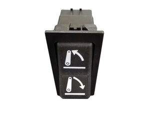 Close-up view of a black rectangular switch with two arrow symbols indicating directional controls, ideal for vehicles, labeled under Sparex part S.152336.