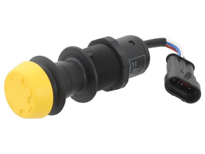 Close-up image of the PTO Switch with a yellow cap, mounted on a black plastic base from Sparex (Part Number: S.152373), and a cable with a connector attachment at the end.