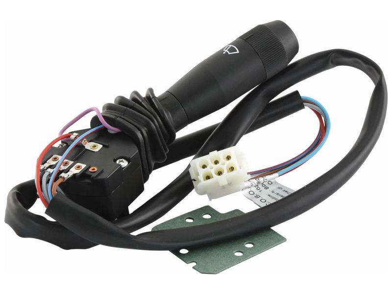 The Sparex Wiper Switch (Sparex Part Number: S.152450) features a black automotive turn signal lever with attached wiring and connectors, a coiled cable, an On/Off switch for convenience, and a green metal mounting bracket.