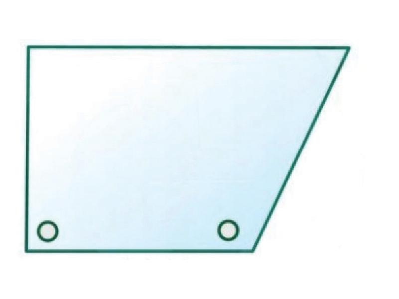 The Door Glass LH (Sparex Part Number: S.152579) by Sparex is a transparent, irregular quadrilateral with two circular holes on the left side and a subtle green tint.