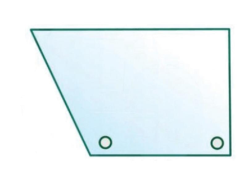 Introducing the Door Glass RH (Sparex Part Number: S.152580) by Sparex, a transparent rectangle with one slanted side, featuring two circular holes along the bottom edge and a curved design compatible with RH fitting—perfect for Sparex applications.