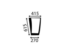 Black and white diagram of a cup with measurements: height 615, top width 415, bottom width 270. Suitable for fitting into various containers, including the Lower Front Glass LH by Sparex (S.152612).