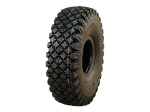 A large off-road tire, the Tyre only 4.10/3.50 - 4, stands upright with deep, rugged treads designed for enhanced traction. The sidewall displays the 4PR branding and specifications, ensuring durability and performance as guaranteed by Sparex with part number S.152783.