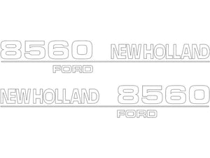 Outlined text reading "Decal Set - Ford / New Holland 8560 | Sparex Part Number: S.152877" with a hint of Sparex.