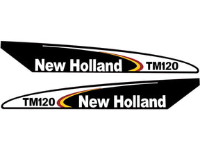 Graphic showing the text "Ford / New Holland TM120" on two separate stylized decals with a yellow and red swoosh design, capturing the legacy of Ford's TM120 excellence. This decal set is available under Sparex Part Number: S.152888 from the brand Sparex.
