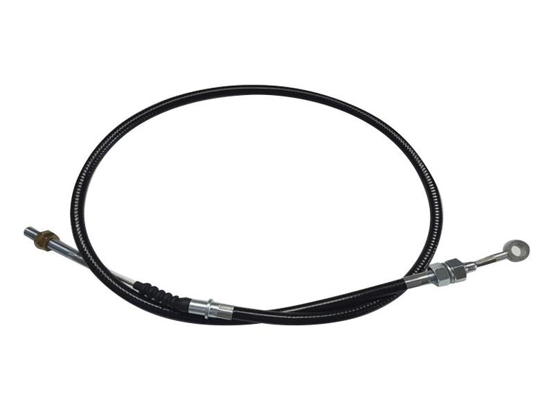 A black handbrake cable with metal fittings on both ends, coiled in a loop, featuring an outer cable length of 1110mm that's ideal for your needs. Compatible with Sparex equipment, available as Sparex Part Number S.152947.