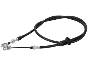 A black, coiled hitch cable with metal connectors at both ends, designed for automotive or mechanical applications. The outer cable length is expertly measured to ensure compatibility, making it an ideal Sparex replacement part, known as the Hitch Cable | Sparex Part Number: S.152985.