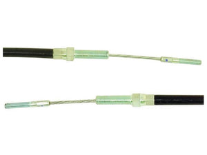 Two Sparex Hand Throttle Cables, each with a length of 1480 mm and an outer cable length of 1120 mm, are laid parallel to each other on a plain white background. The cables feature threaded M5 x 1 ends and black sheaths.