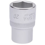 A Draper Elora Hexagon Socket, 1/2" Sq. Dr., 20mm - 771-LM 20, engineered from chrome vanadium steel for superior strength and corrosion resistance.