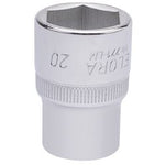 A Draper Elora Hexagon Socket, 1/2" Sq. Dr., 20mm - 771-LM 20, engineered from chrome vanadium steel for superior strength and corrosion resistance.