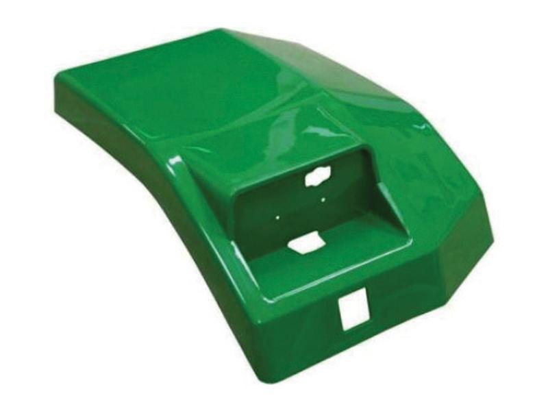 A green plastic casing with a rectangular cutout, identified as a Fender - LH Part for a right-hand drive machine or equipment (Sparex Part Number: S.153444), displayed on a white background.