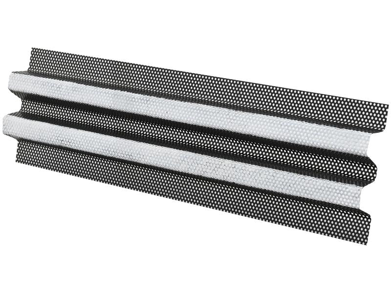 The Front Grille | Sparex Part No. S.153474 by Sparex is a black metal mesh strip with a white foam strip running through the middle, designed for specific industrial applications or construction use and is perfect for front grille enhancements or repairs on Fiat vehicles.