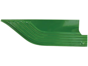 A Sparex Side Panel RH (Part No. S.153611) in green metal, featuring a curved, ribbed pattern on one side and a small hole in the bottom right corner, reminiscent of John Deere craftsmanship.