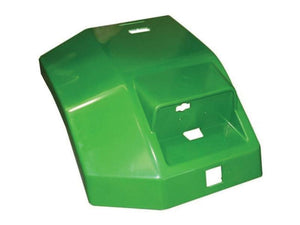 The Fender - RH Part, RH Drive (Sparex Part Number: S.153641), a green plastic cover with rectangular cutouts and an angled design, functions as a protective housing for mechanical or electronic components and features a flat top for added versatility. This product is manufactured by Sparex.