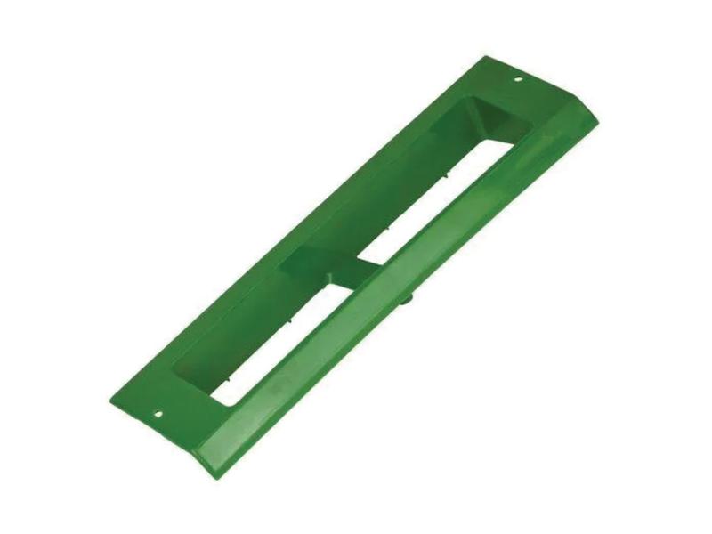 A green rectangular plastic handle with a hollow center and two screw holes on each end, designed to seamlessly integrate into the Sparex Head Light Cowl (RH), Part No. S.153644 for John Deere.