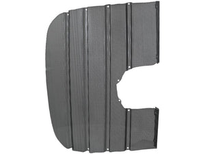 The Side Grille (Sparex Part Number: S.153653) is a perforated metal sheet with a curved edge on the left side and a cut-out section on the right, making it ideal for RH fitting applications. This Sparex product ensures compatibility and durability.